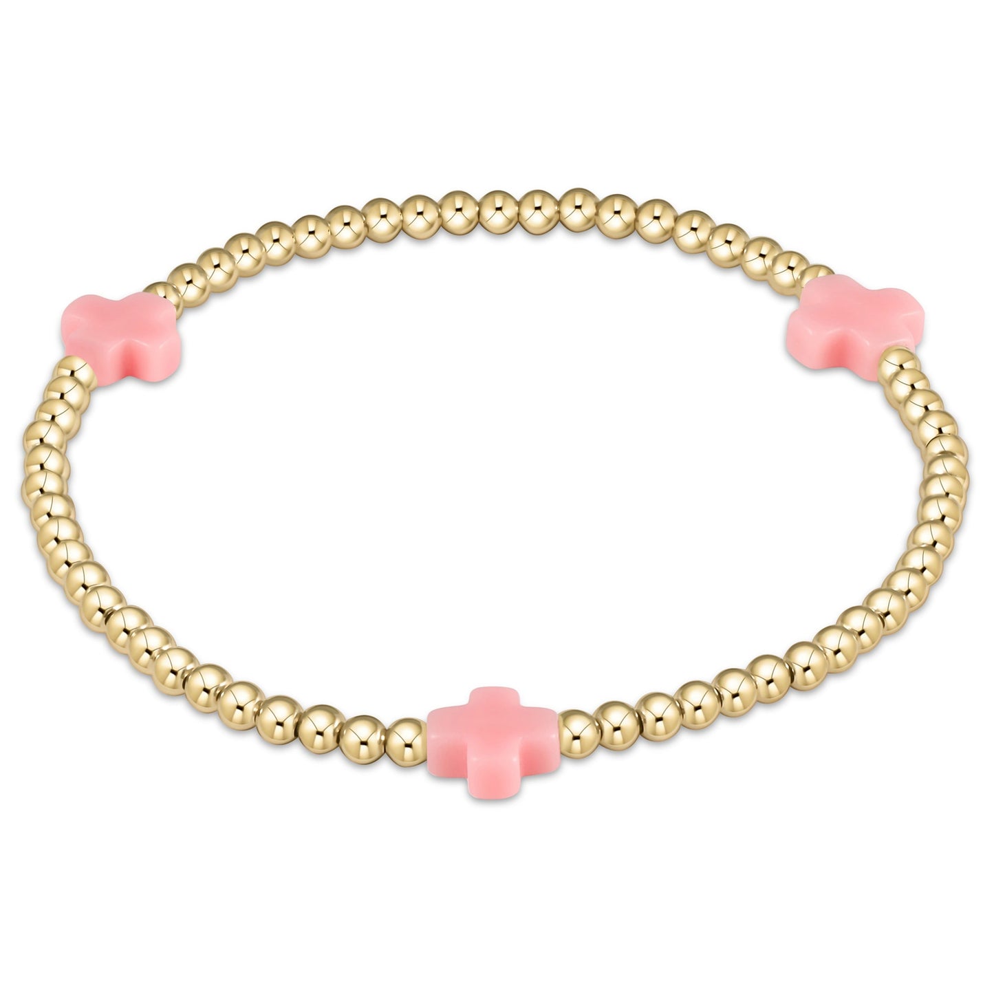 Signature Gold Pattern Cross and 3mm Beaded Bracelet